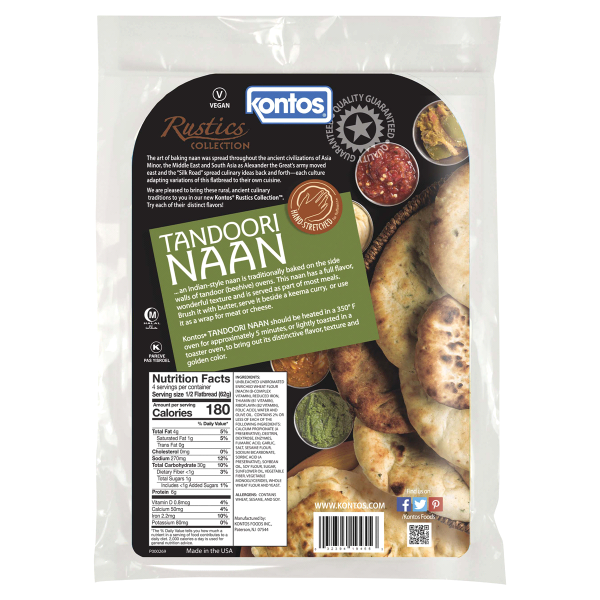 slide 2 of 5, Kontos Rustic Tandoori Naan Garlic 2 Count, 2 ct; 8.8 oz