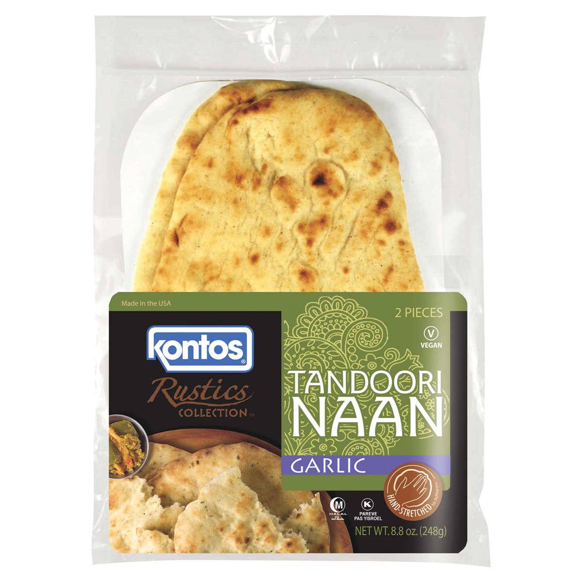slide 1 of 5, Kontos Rustic Tandoori Naan Garlic 2 Count, 2 ct; 8.8 oz