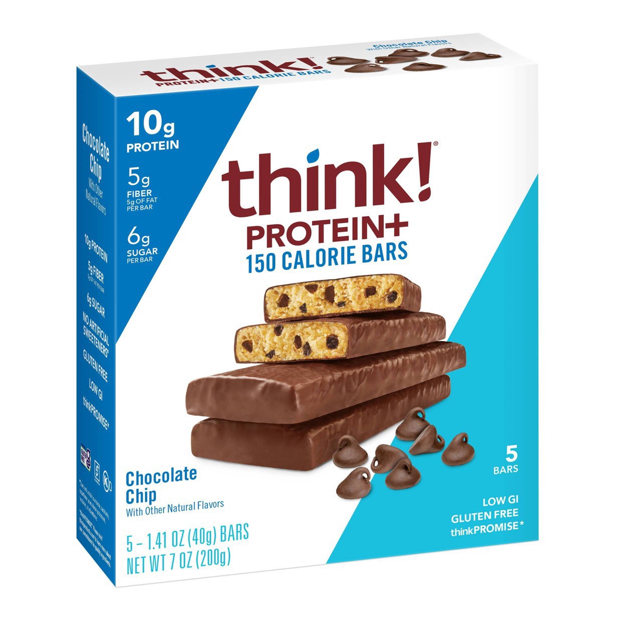 slide 3 of 4, think! Protein+ Chocolate Chip 150 Calorie Bars 5 - 1.41 oz Bars, 5 ct