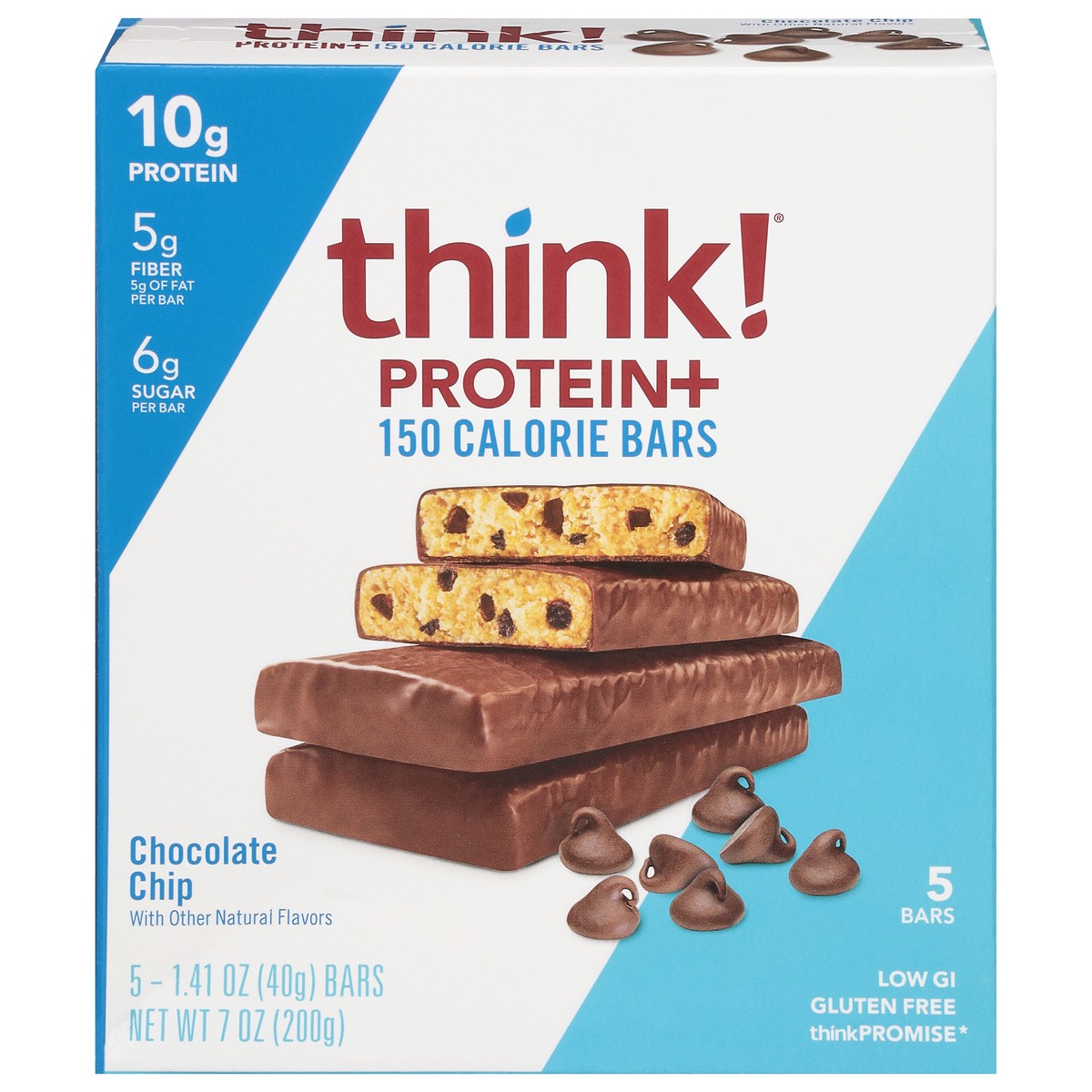 slide 1 of 4, think! Protein+ Chocolate Chip 150 Calorie Bars 5 - 1.41 oz Bars, 5 ct