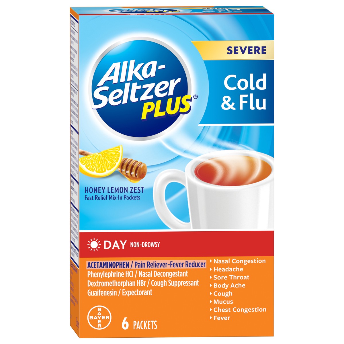 slide 2 of 8, Alka-Seltzer Day Honey Lemon Zest Severe Cold & Flu 6 ea, 6 ct