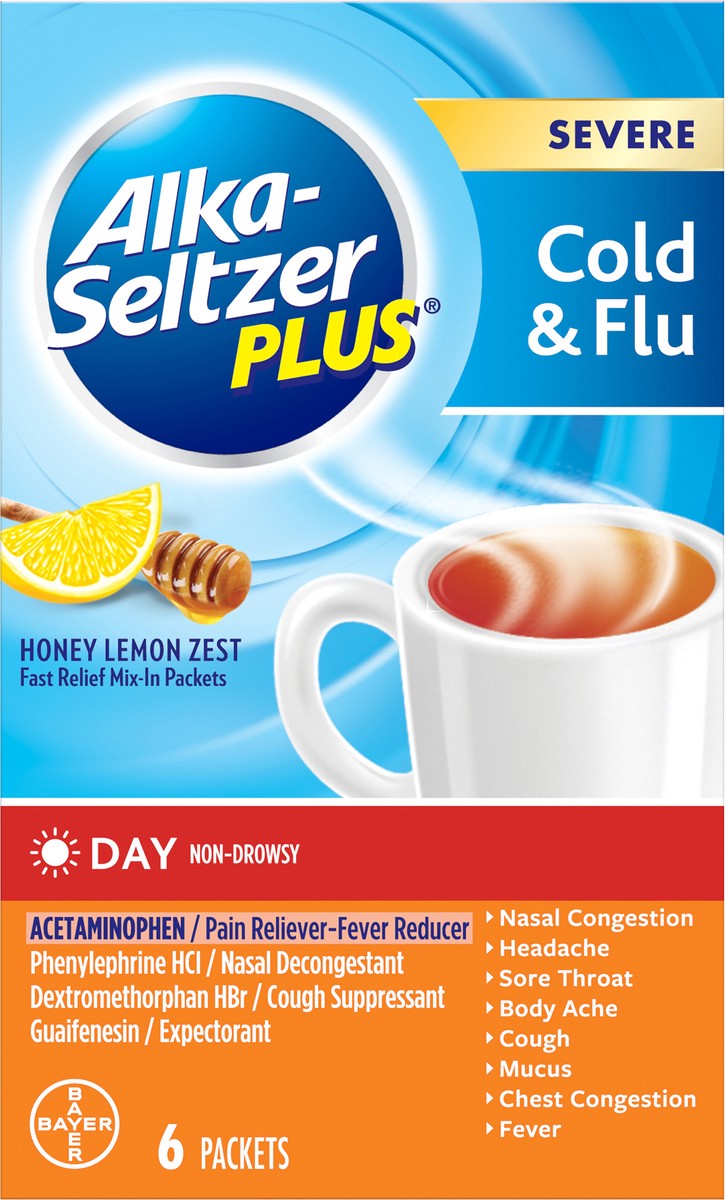 slide 5 of 8, Alka-Seltzer Day Honey Lemon Zest Severe Cold & Flu 6 ea, 6 ct