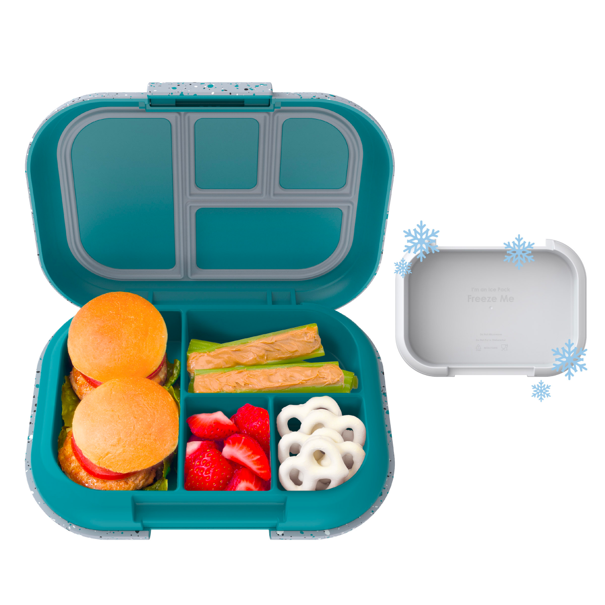 slide 1 of 29, Bentgo Kids Chill Lunch Box - Confetti Designed Leak-Proof Bento Box & Removable Ice Pack - Confetti Edition - Truly Teal, 1 ct