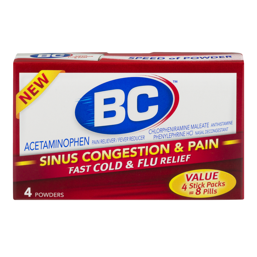 slide 1 of 1, BC Sinus CongestionPain Fast Cold&Flu Relief, 4 ct