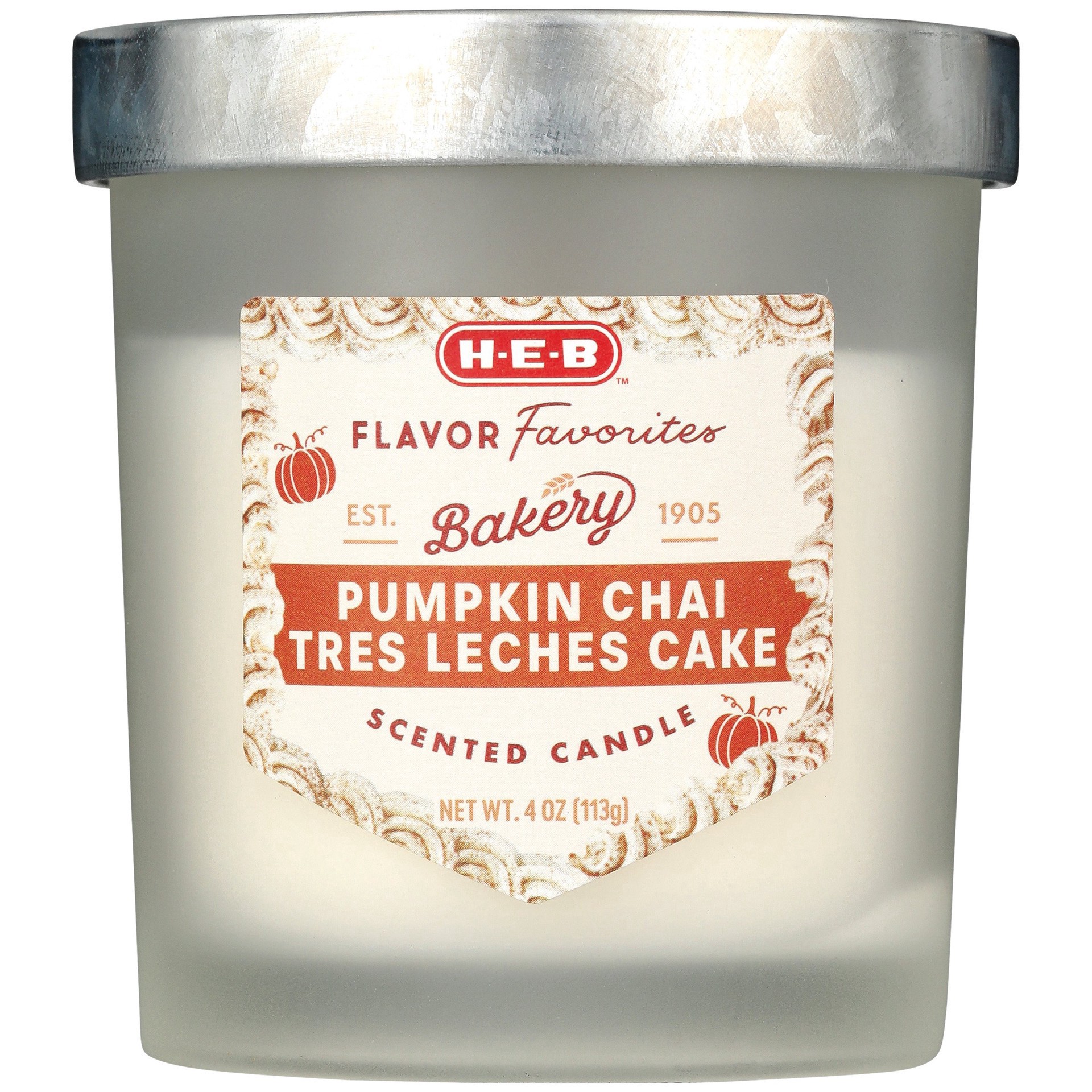 slide 1 of 1, H-E-B Flavor Favorites Pumpkin Chai Tres Leches Cake Scented Candle, 4 oz