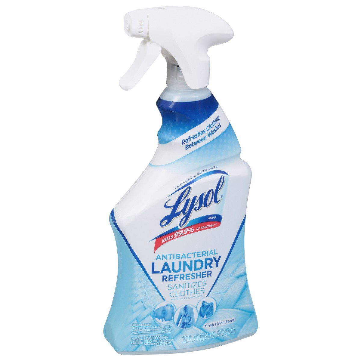 slide 6 of 9, Lysol Antibacterial Laundry Refresher Spray, Sanitizing Spray for Clothes, Removes Odor Causing Bacteria, Crisp Linen Scent, 22oz, 22 oz