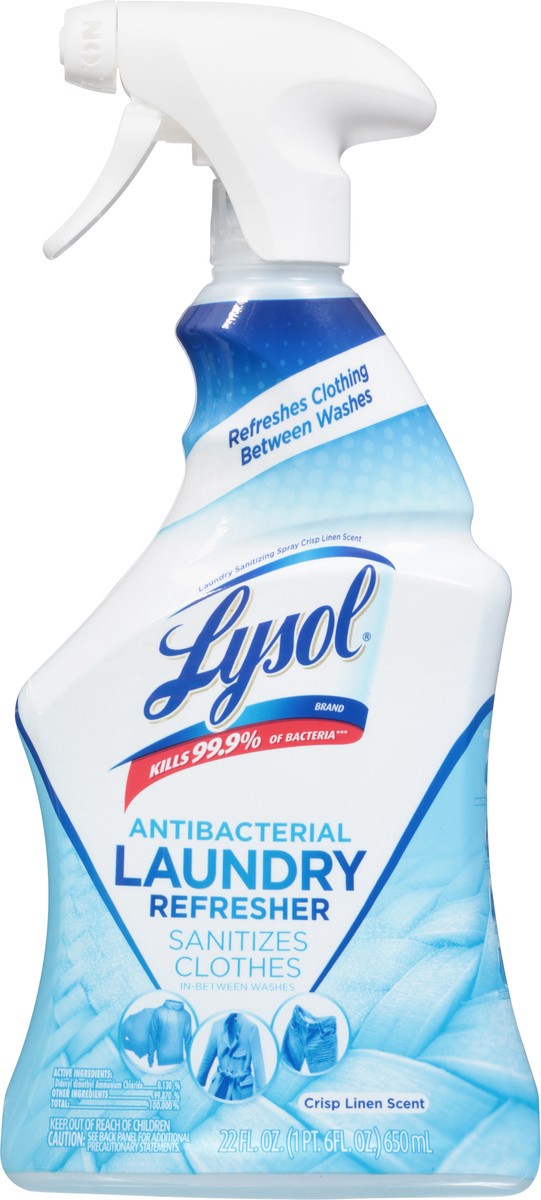 slide 2 of 9, Lysol Antibacterial Laundry Refresher Spray, Sanitizing Spray for Clothes, Removes Odor Causing Bacteria, Crisp Linen Scent, 22oz, 22 oz