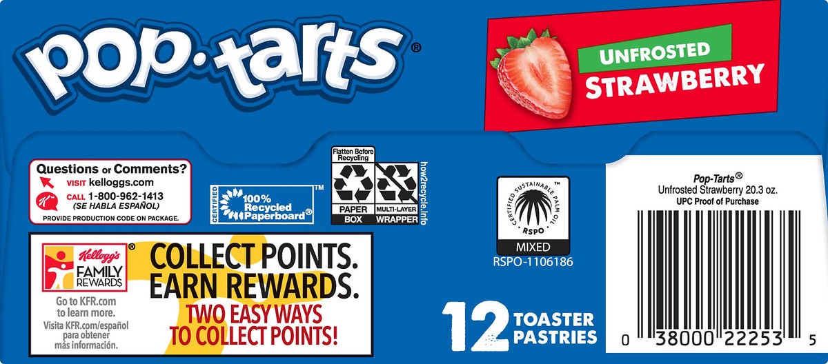 slide 7 of 7, Pop-Tarts Toaster Pastries, Breakfast Foods, Kids Snacks, Unfrosted Strawberry, 20.3oz Box, 12 Pop-Tarts, 20.3 oz