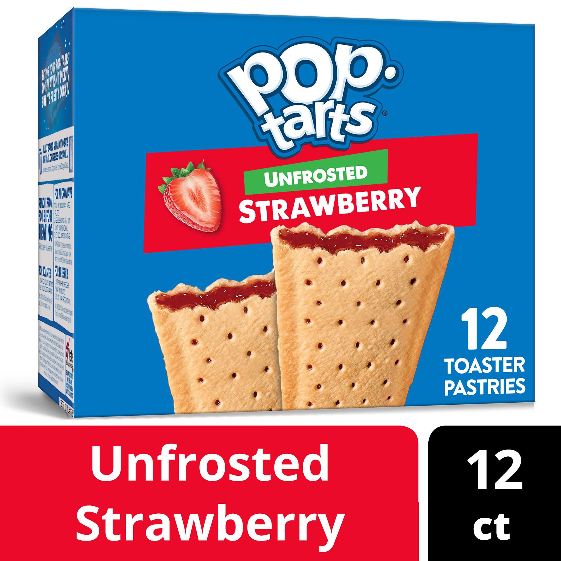 slide 1 of 7, Pop-Tarts Toaster Pastries, Breakfast Foods, Kids Snacks, Unfrosted Strawberry, 20.3oz Box, 12 Pop-Tarts, 20.3 oz