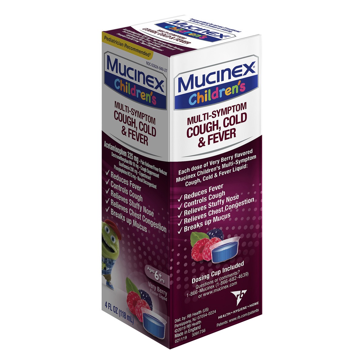 slide 6 of 11, Mucinex Children's Multi-Symptom Cough, Cold and Fever Liquid, Very Berry, 4 Ounce (Packaging May Vary), 4 oz