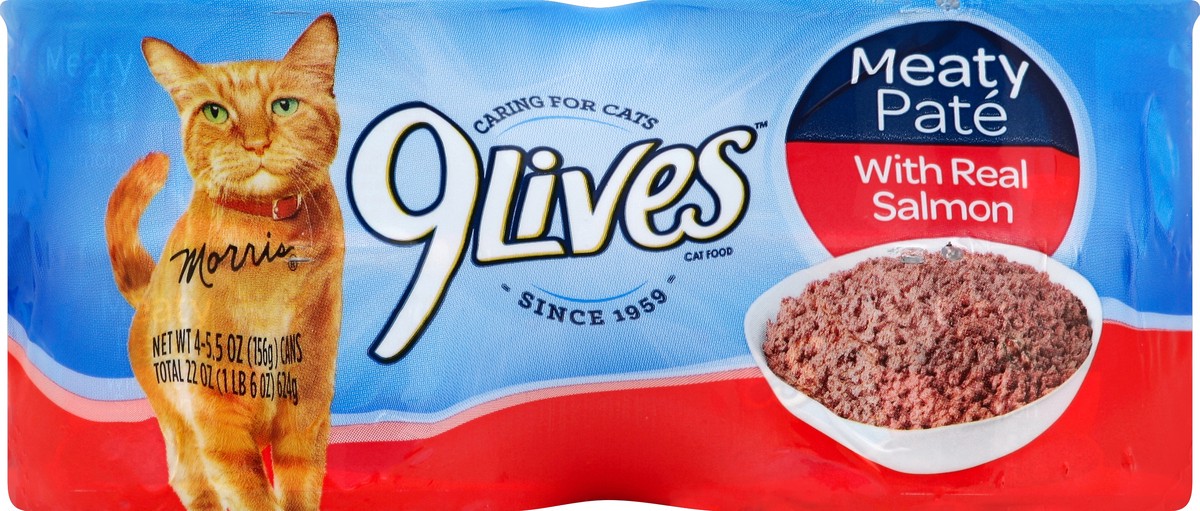 slide 5 of 6, 9Lives Cat Food, Meaty Paté with Real Salmon, 4 ct; 5.5 oz