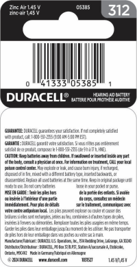 slide 3 of 5, Duracell Hearing Aid Battery, Size 312, 8 pk, 8 oz