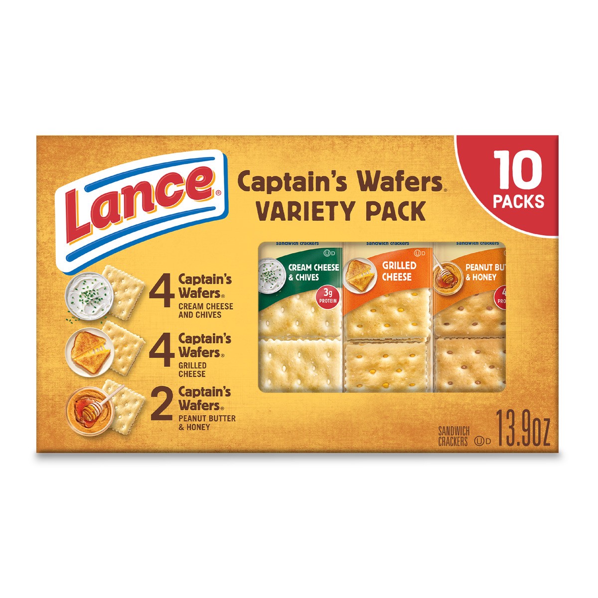 slide 1 of 12, Lance Captain's Wafers Sandwich Crackers Variety, 13.700 oz