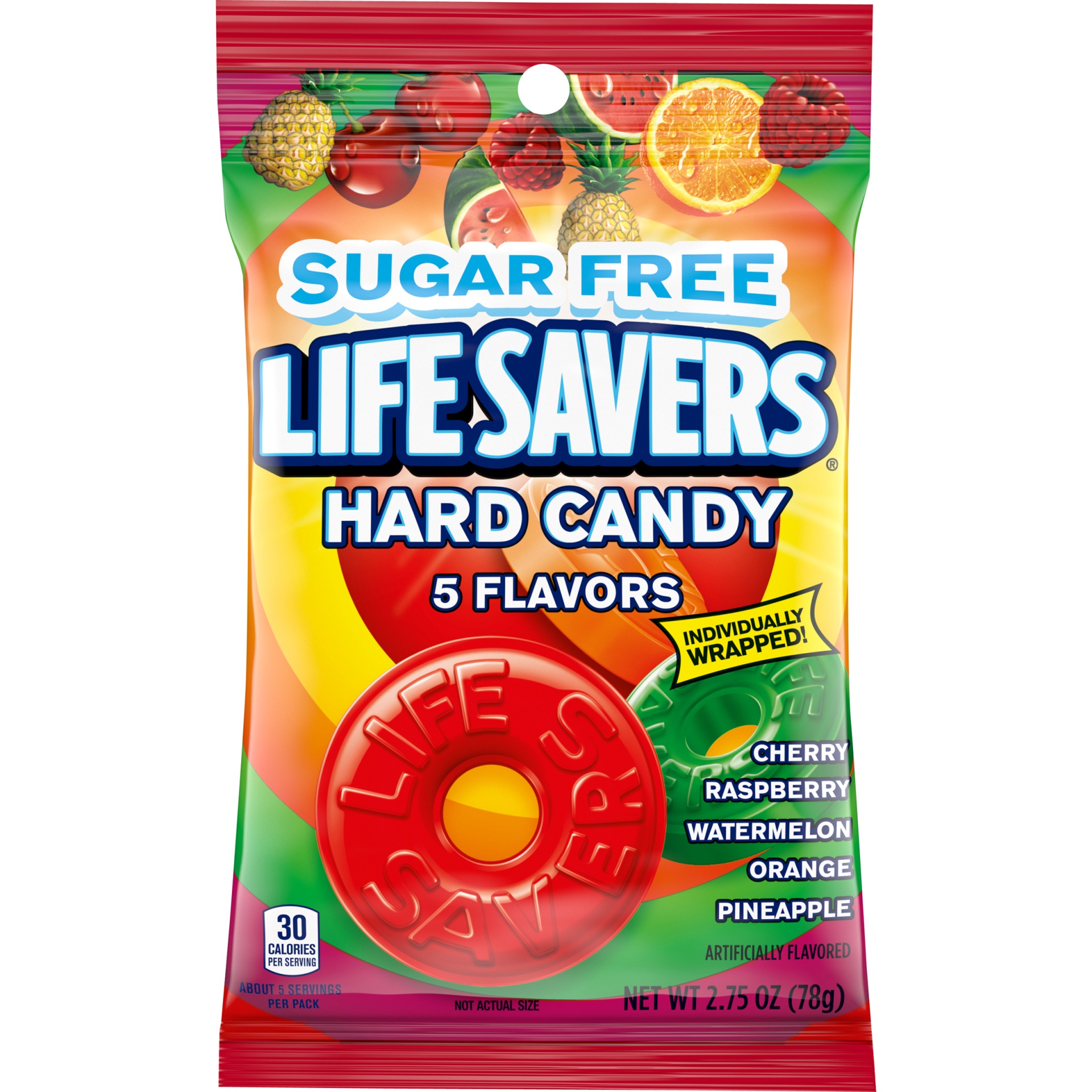 slide 1 of 9, LIFE SAVERS 5 Flavors Sugarfree Hard Candy Bag, 2.75 oz