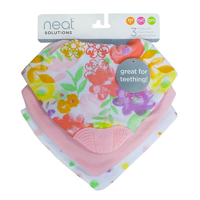 slide 2 of 5, Neat Solutions Girls Bandana Bibs with Teether - Pink Multi, 3 ct