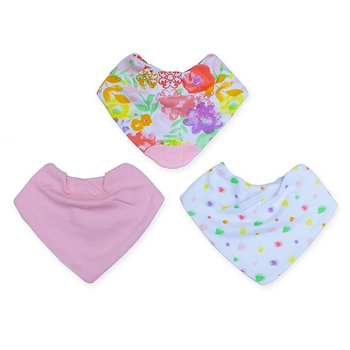 slide 1 of 5, Neat Solutions Girls Bandana Bibs with Teether - Pink Multi, 3 ct