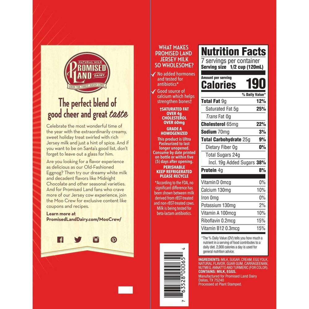 slide 2 of 4, Promised Land Dairy Old-Fashioned Eggnog Whole Milk 28 fl oz, 28 fl oz