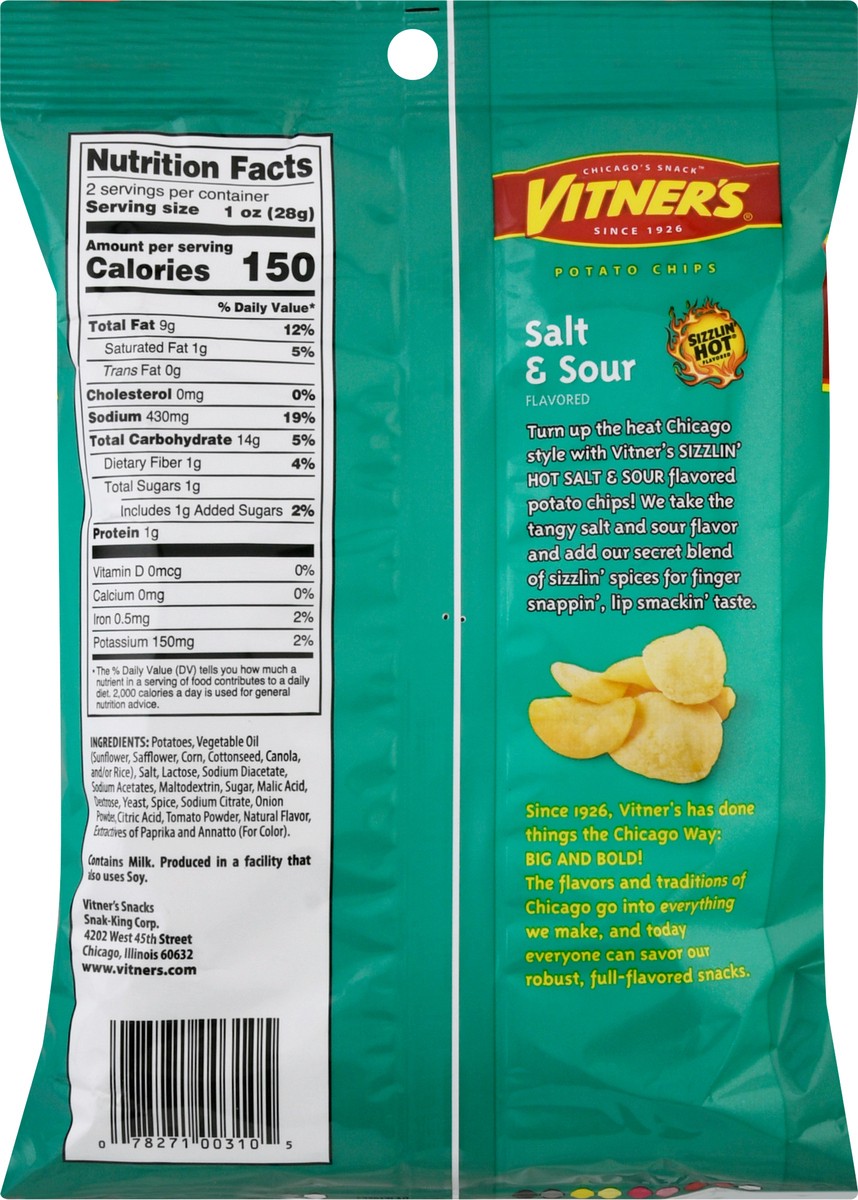 slide 4 of 9, Vitner's Vitner Sizzln Salt&Sour Chips, 2 oz