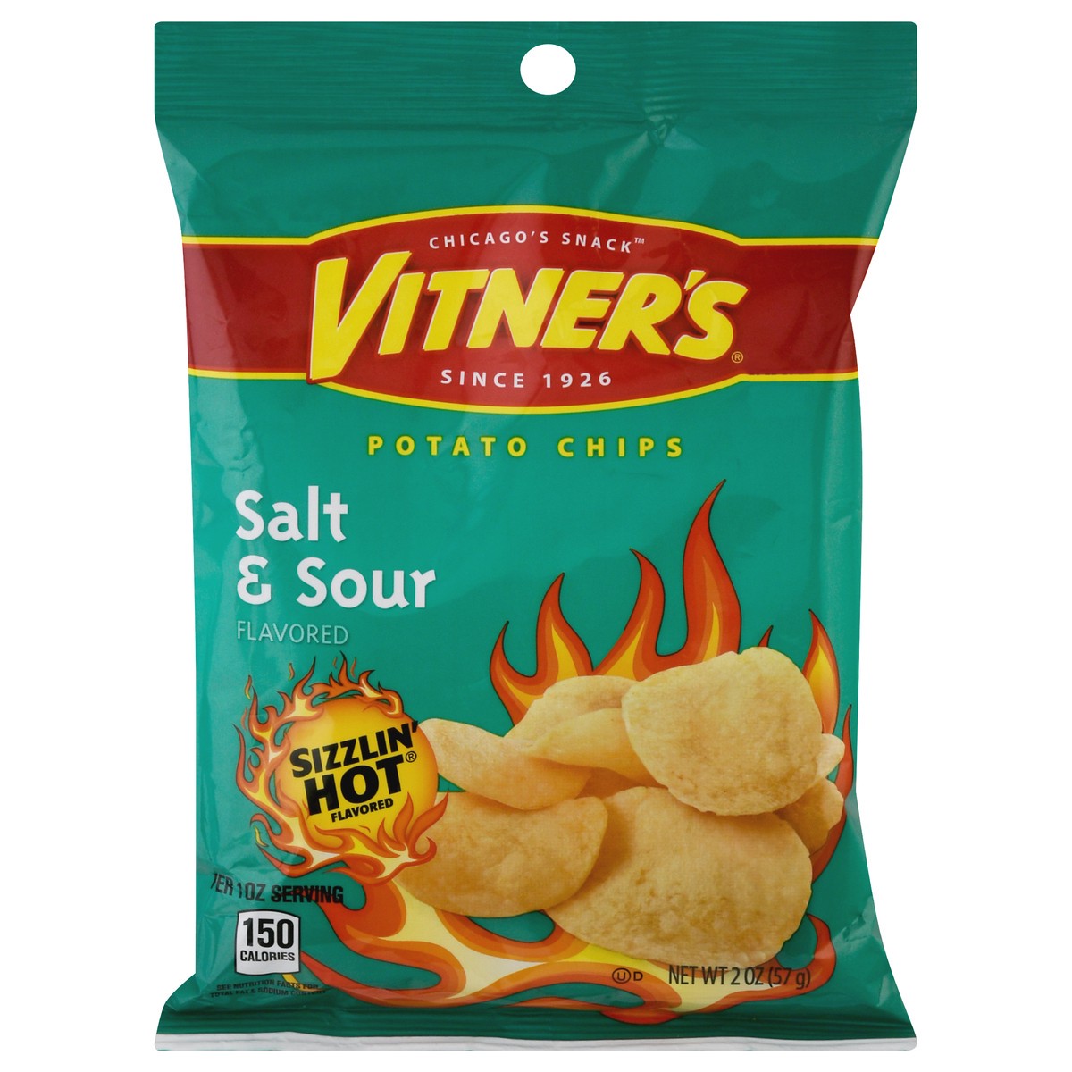 slide 8 of 9, Vitner's Vitner Sizzln Salt&Sour Chips, 2 oz