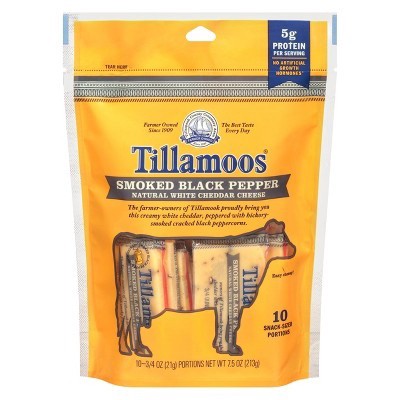 slide 1 of 2, Tillamook Snack Portions Smoked Black Pepper Cheese 10 - 0.75 oz Portions, 10 ct