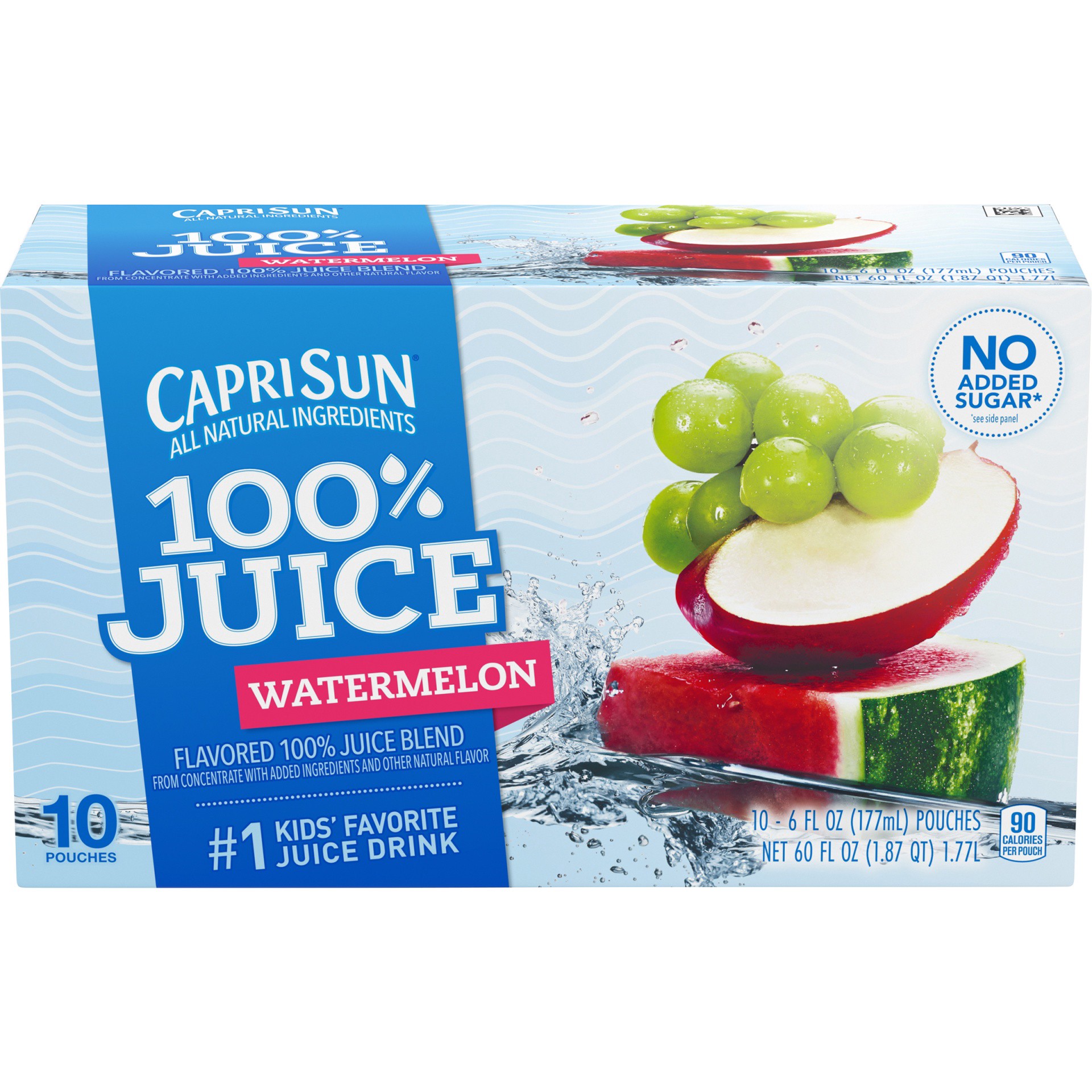 slide 1 of 7, Capri Sun Watermelon Flavored 100% Juice Blend from Concentrate with added ingredients and other natural flavor 10 ct Box, 6 fl oz Pouches, 10 ct