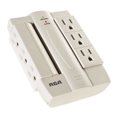 slide 1 of 1, RCA Wall Tap Surge Protector With 6 Pivoting Outlets - White (PSWTS6F), 1 ct
