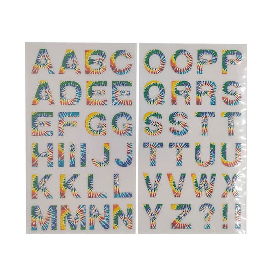 slide 1 of 3, 1.25" Iron-On Tie Dye Rainbow Letters By Make Market, 1.25 in