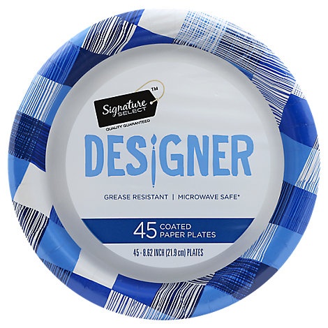 slide 1 of 1, Signature Select Plates Paper Designer Coated 8.75 Inch Blue, 45 ct