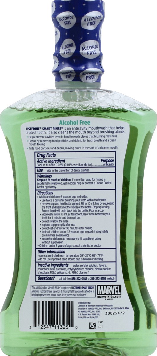 slide 4 of 6, Listerine Smart Rinse Kids Alcohol-Free Anticavity Fluoride Mouthwash Featuring Marvel Avengers Packaging, Mint Flavor for Kids Oral Care, 500 mL, 500 ml