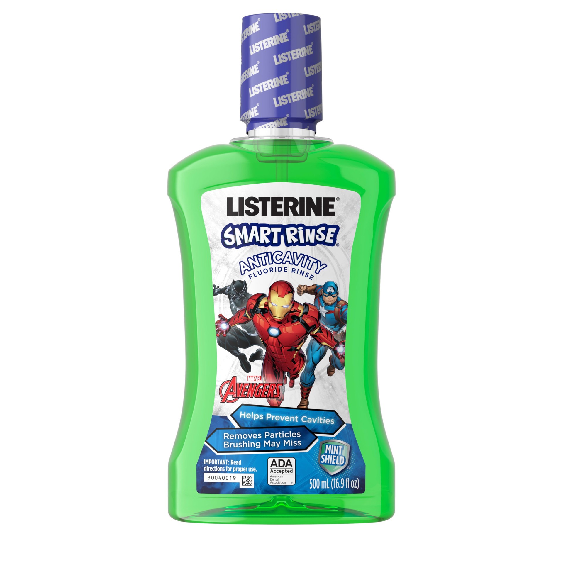 slide 1 of 6, Listerine Smart Rinse Kids Alcohol-Free Anticavity Fluoride Mouthwash Featuring Marvel Avengers Packaging, Mint Flavor for Kids Oral Care, 500 mL, 500 ml