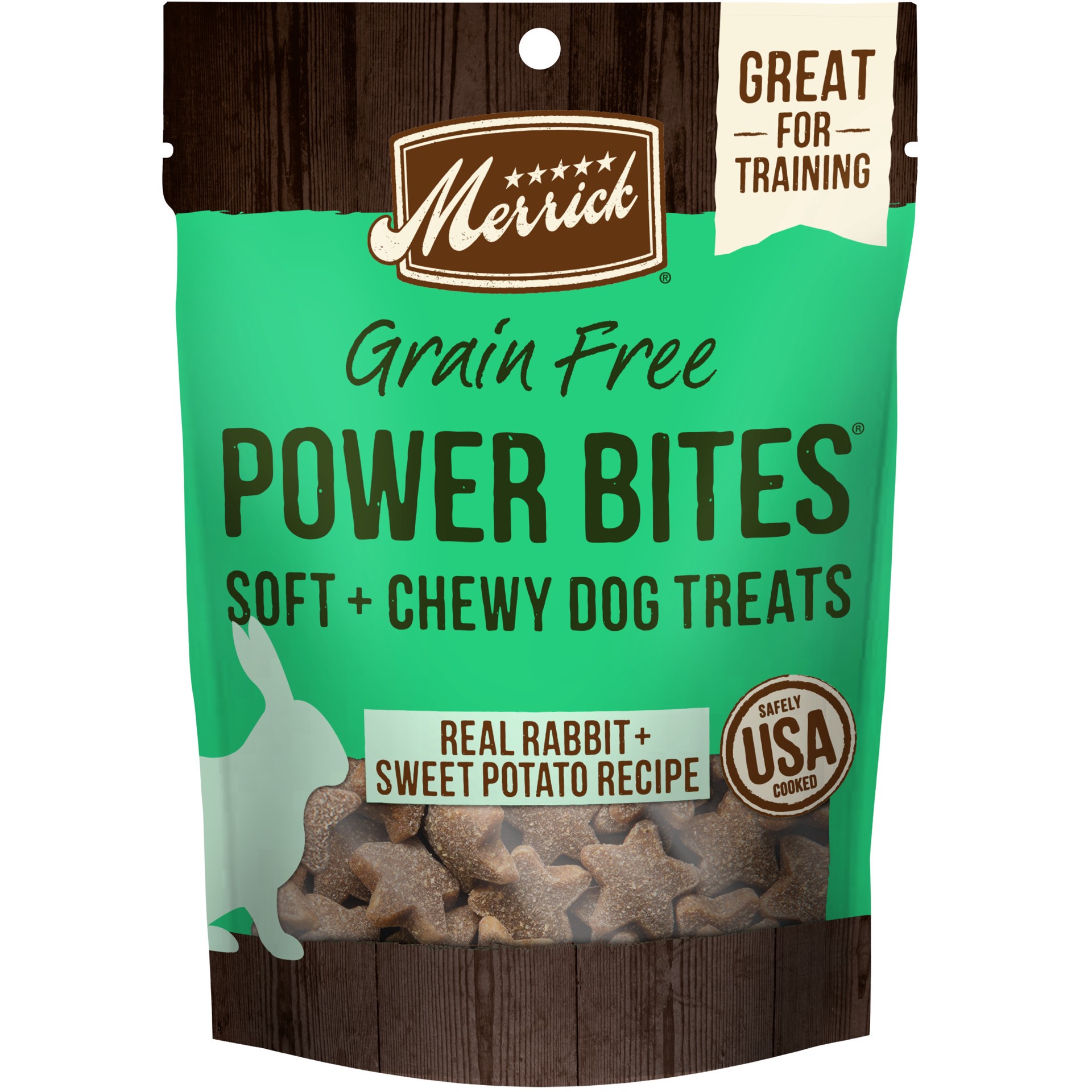 slide 1 of 4, Merrick Power Bites Natural Soft And Chewy Real Meat Dog Treats, Grain Free Snack With Real Rabbit Recipe, 6 oz