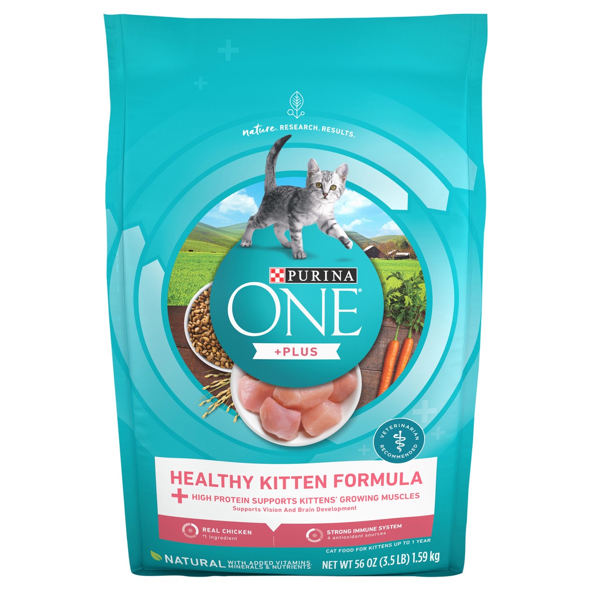 slide 1 of 9, Purina ONE High Protein, Natural Dry Kitten Food, +Plus Healthy Kitten Formula - 3.5 lb. Bag, 56 oz