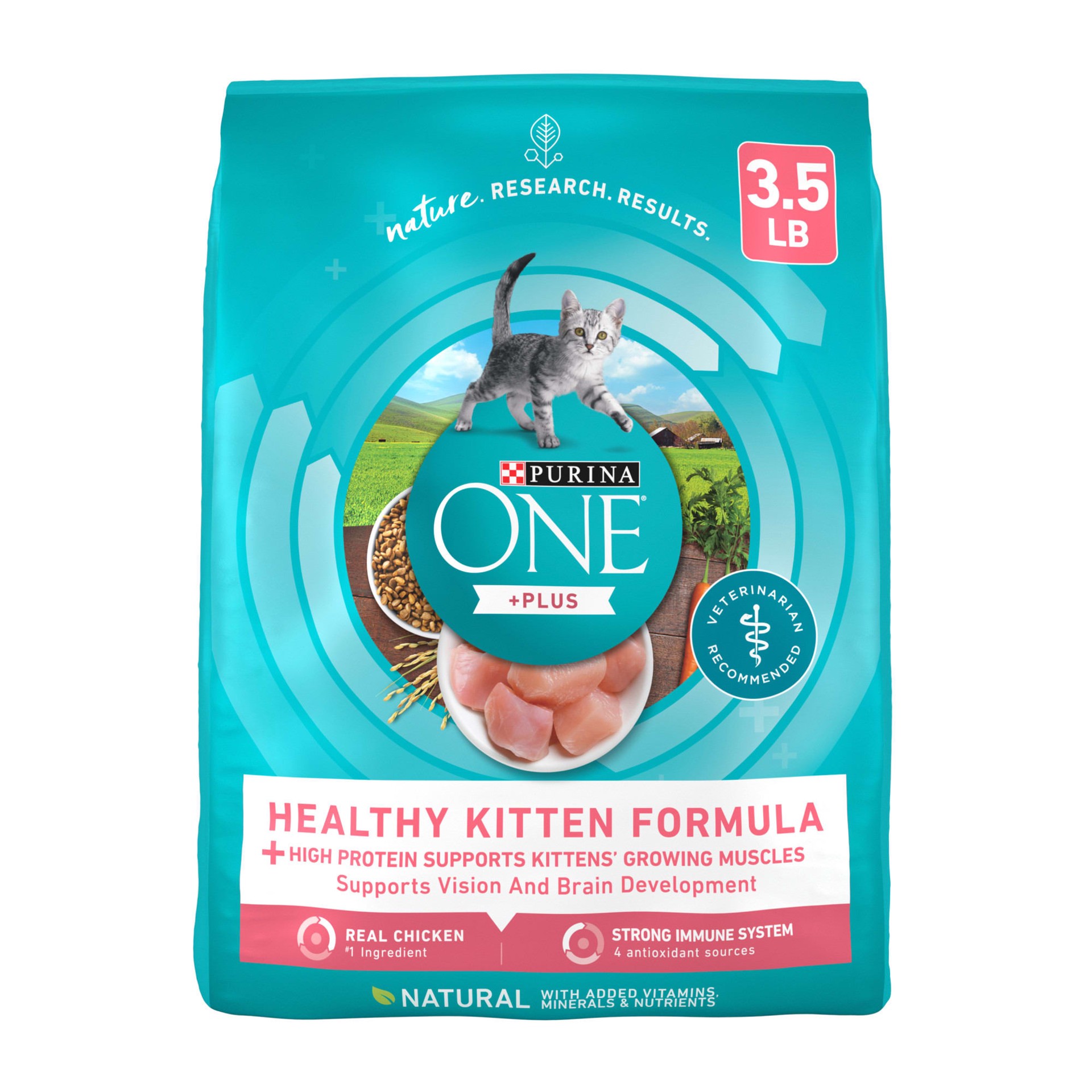slide 1 of 9, Purina ONE High Protein, Natural Dry Kitten Food, +Plus Healthy Kitten Formula - 3.5 lb. Bag, 56 oz