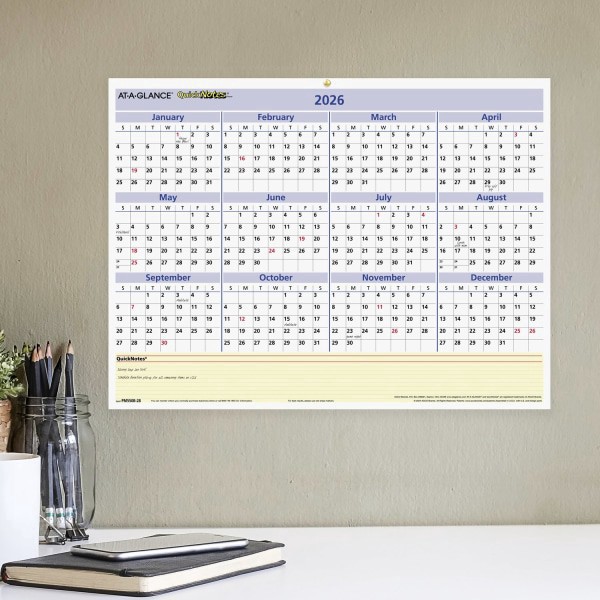 slide 6 of 8, AT-A-GLANCE® QuickNotes® 2026 Reversible Erasable Monthly Yearly Wall Calendar, Small, 16"" x 12"", 1 ct
