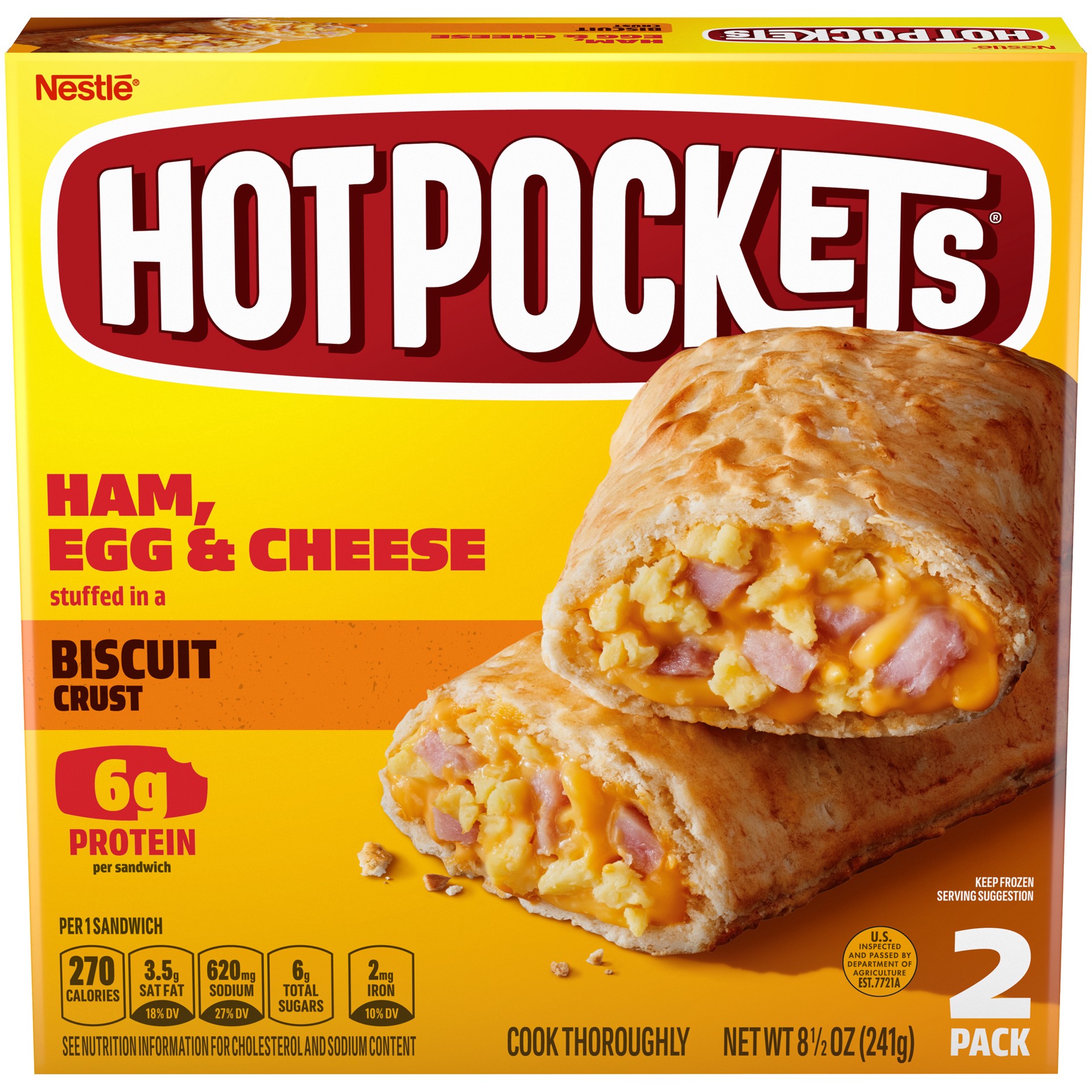 slide 1 of 2, Hot Pockets Egg/Cheese Biscuit Crust 2Pk, 8.5 oz