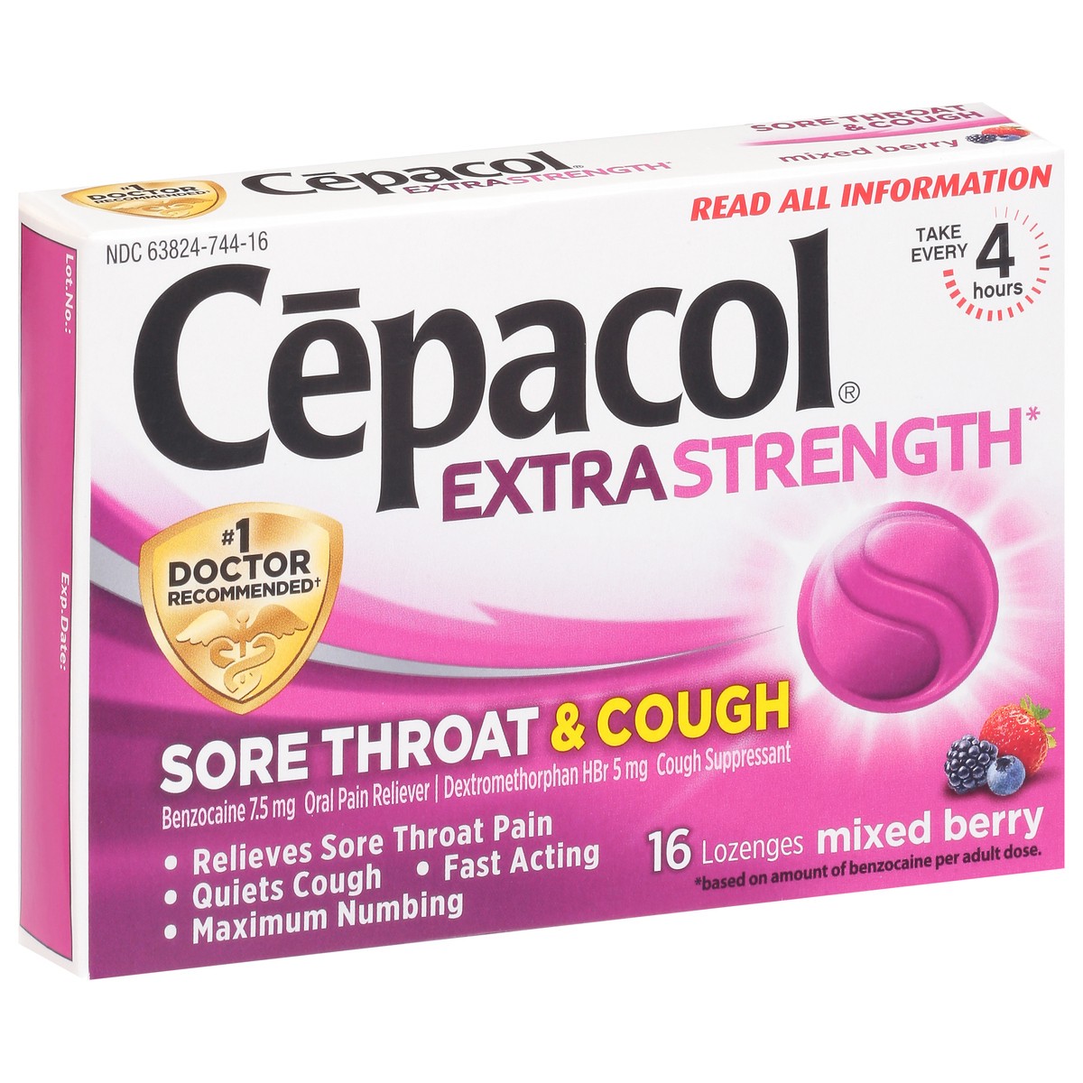 slide 5 of 9, Cepacol Extra Strength Mixed Berry Sore Throat & Cough 16 Lozenges, 16 ct
