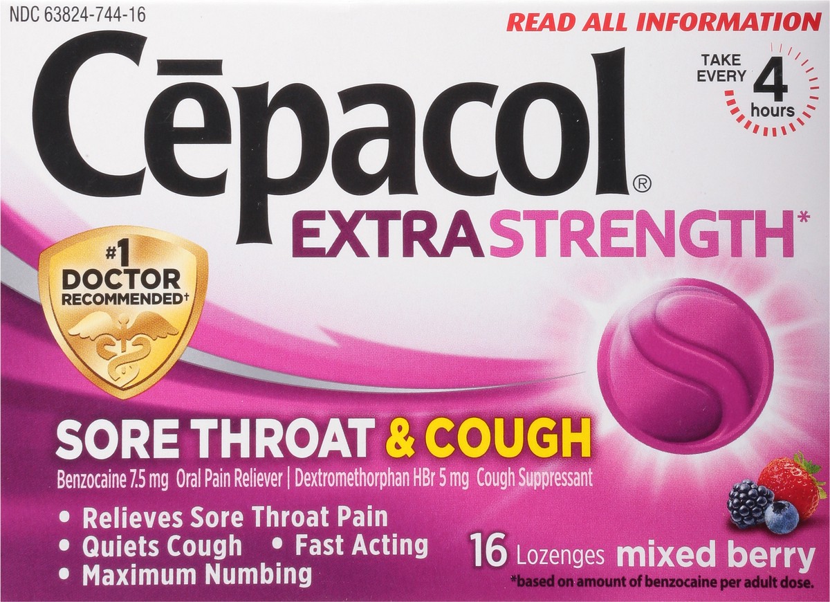 slide 9 of 9, Cepacol Extra Strength Mixed Berry Sore Throat & Cough 16 Lozenges, 16 ct