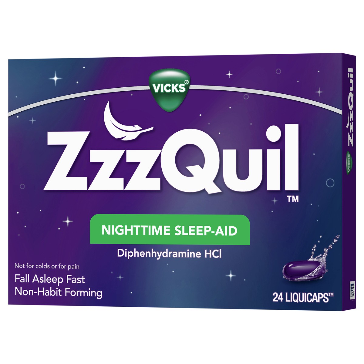 slide 3 of 5, Vicks ZzzQuil Nighttime Sleep Aid, Non-Habit Forming, Fall Asleep Fast and Wake Refreshed, 24 Count LiquiCaps, 24 ct