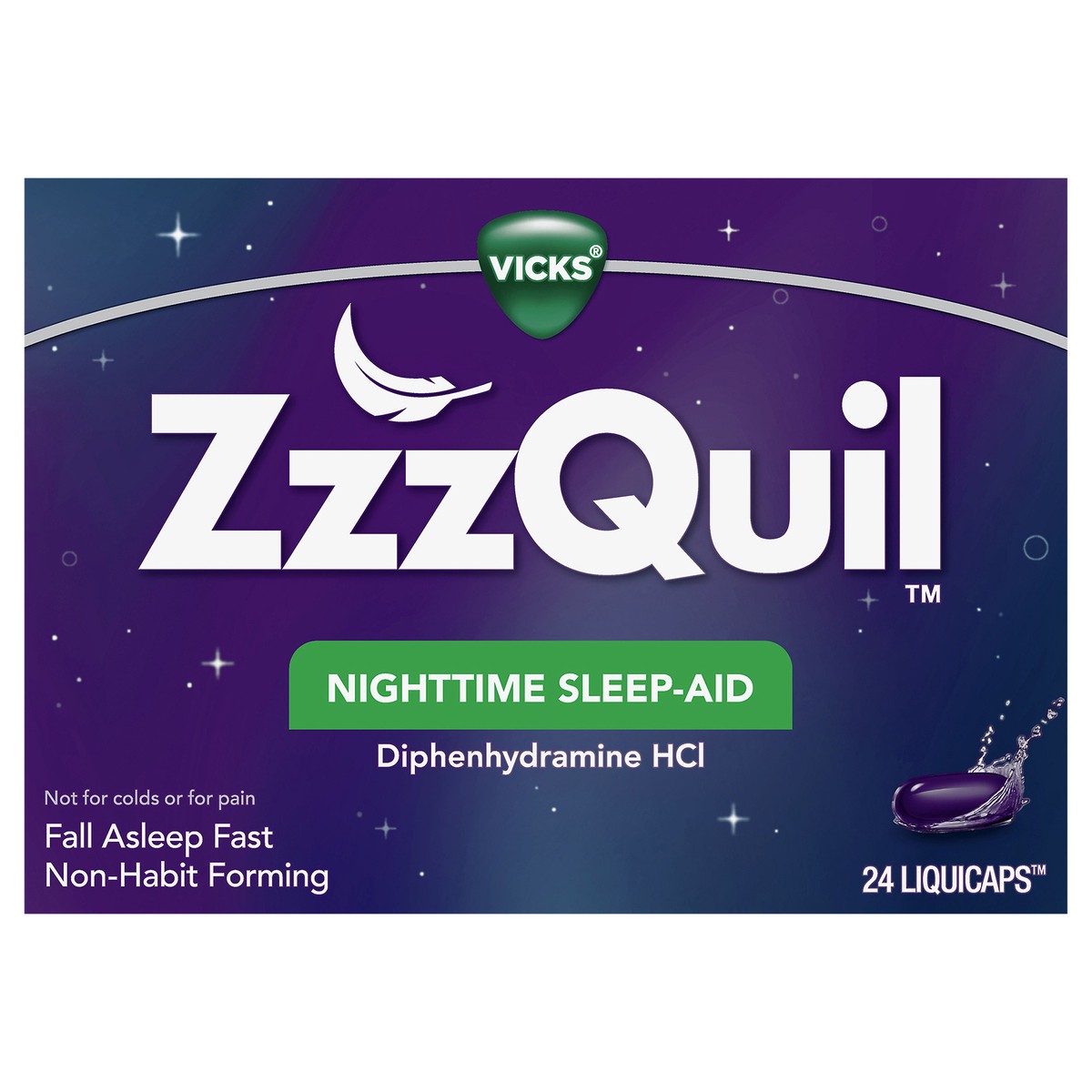 slide 1 of 5, Vicks ZzzQuil Nighttime Sleep Aid, Non-Habit Forming, Fall Asleep Fast and Wake Refreshed, 24 Count LiquiCaps, 24 ct