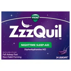Vicks ZzzQuil LiquiCap Sleep Aid, Diphenhydramine 25mg HCl, Sleep Aids for Adults, Nighttime Sleep Aid, 24 LiquiCaps