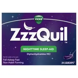 Vicks ZzzQuil Nighttime Sleep Aid, Non-Habit Forming, Fall Asleep Fast and Wake Refreshed, 24 Count LiquiCaps
