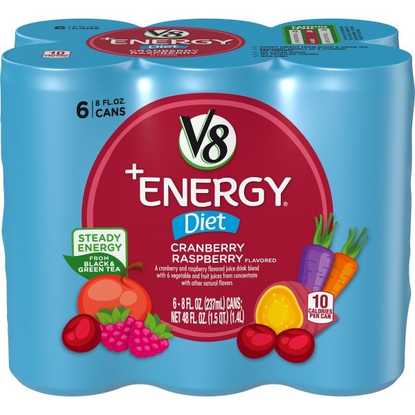 slide 1 of 4, V8 +Energy Diet Cranberry Raspberry Juice, 6 ct; 8 fl oz