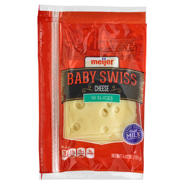 slide 1 of 1, Meijer Sliced Baby Swiss Aged Cheese, 6.67 oz