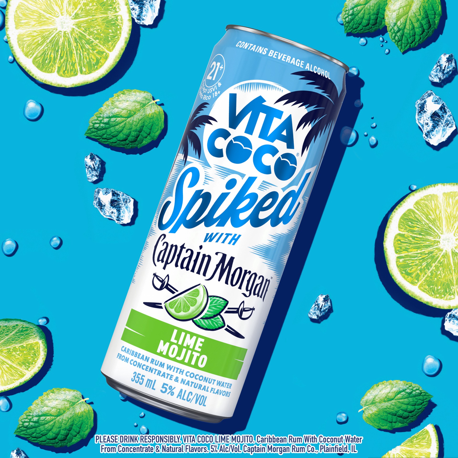 slide 3 of 7, Vita Coco Spiked with Captain Morgan Lime Mojito, 4-PACK (4 x 12 fl oz), 1420 ml