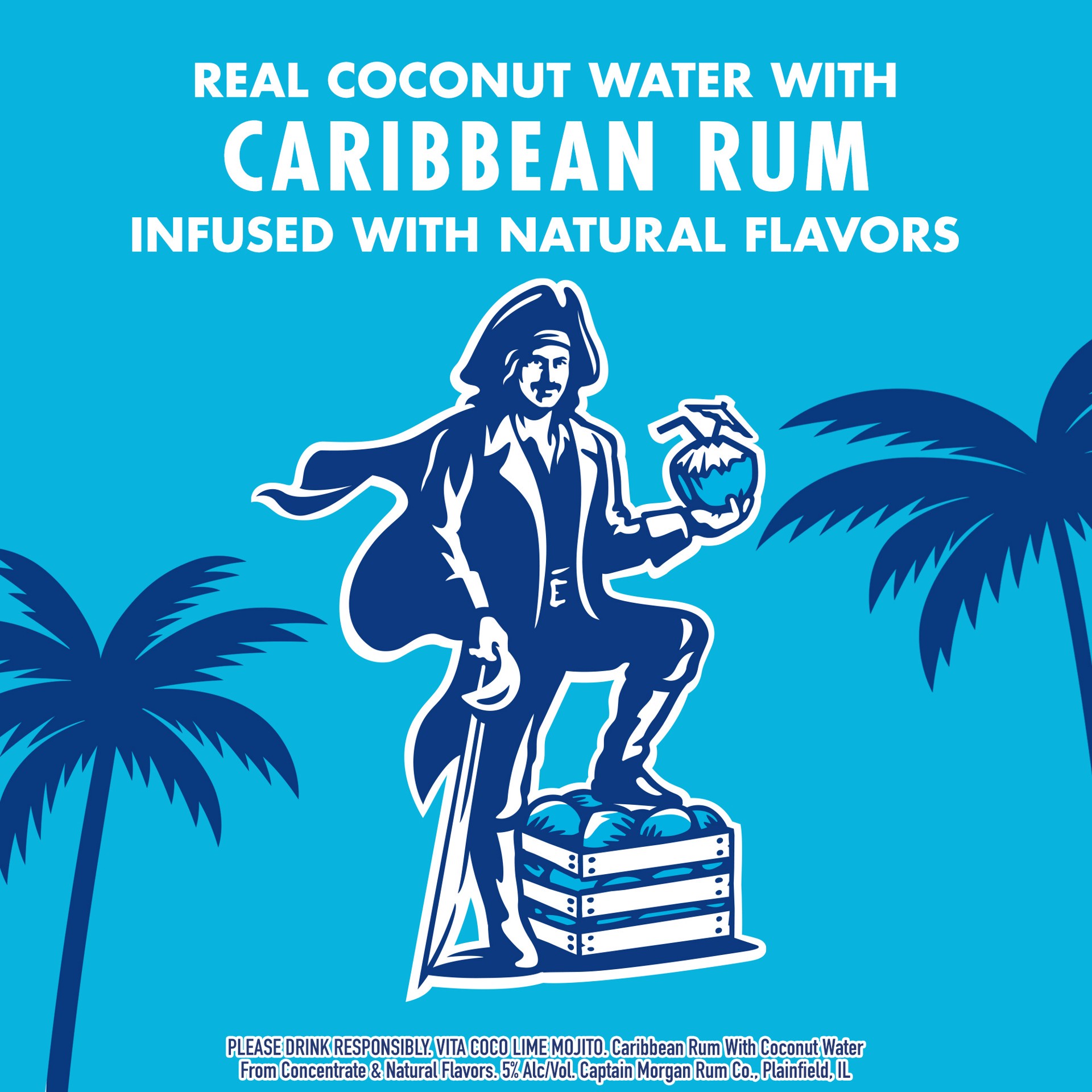 slide 4 of 7, Vita Coco Spiked with Captain Morgan Lime Mojito, 4-PACK (4 x 12 fl oz), 1420 ml