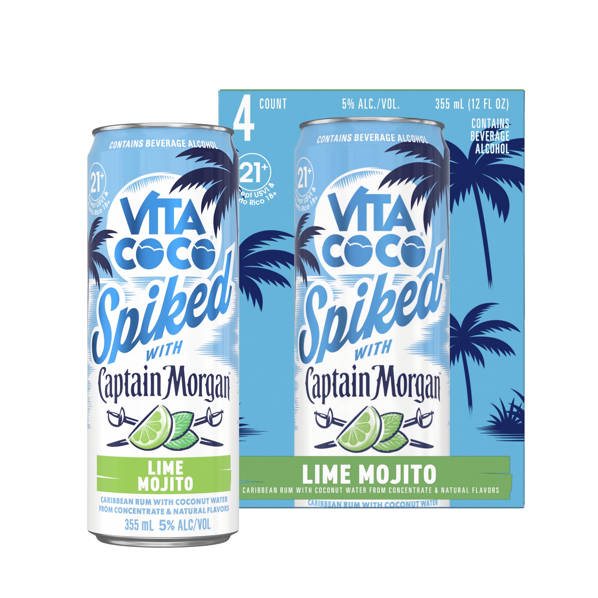 slide 6 of 7, Vita Coco Spiked with Captain Morgan Lime Mojito, 4-PACK (4 x 12 fl oz), 1420 ml