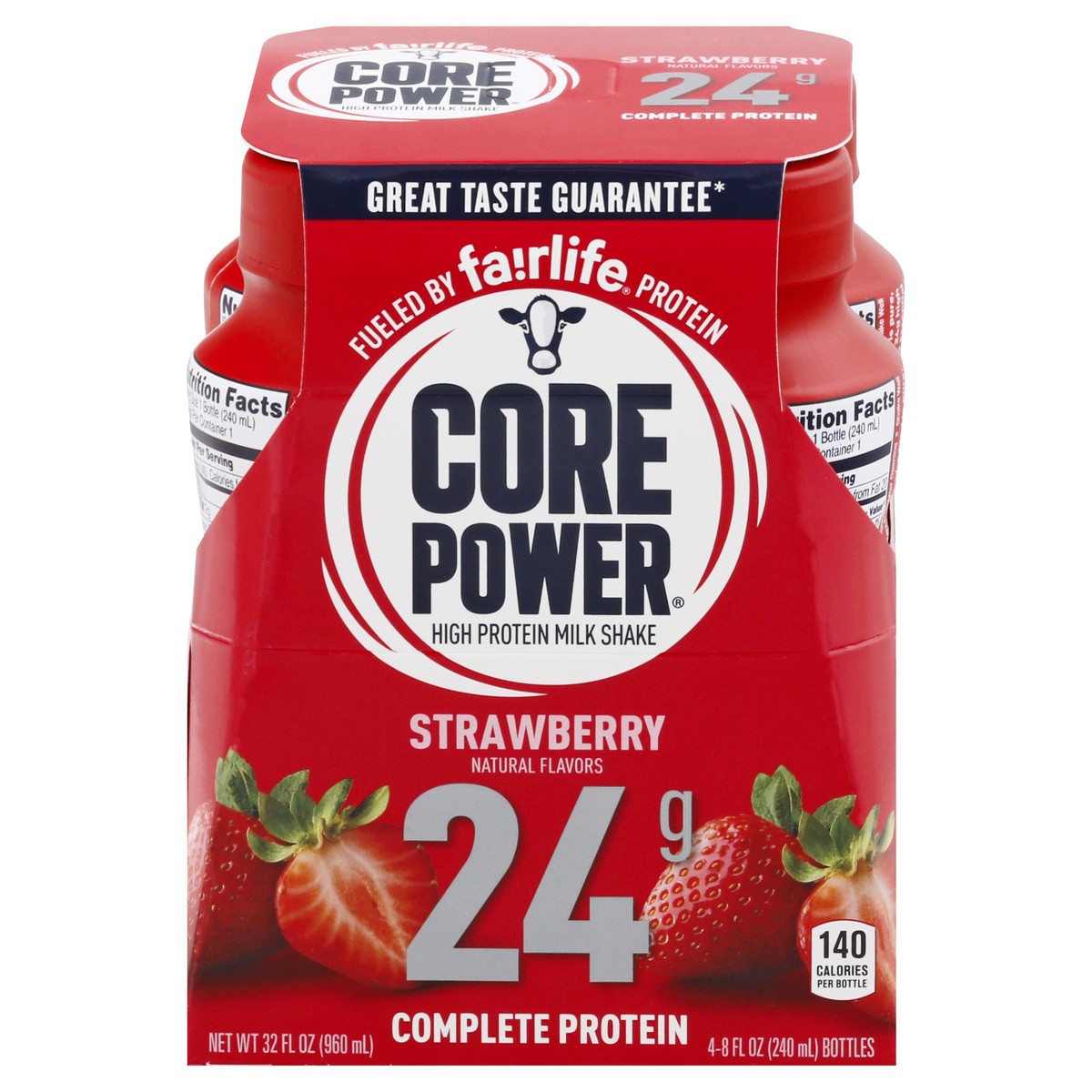 slide 1 of 10, Core Power High Protein Strawberry Milk Shake 4 ea, 4 ct