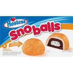 Hostess Snoballs Snack Cakes, Coconut & Marshmallow Covered Chocolate Cake, 10.5 Oz. Box (6 Ct.)