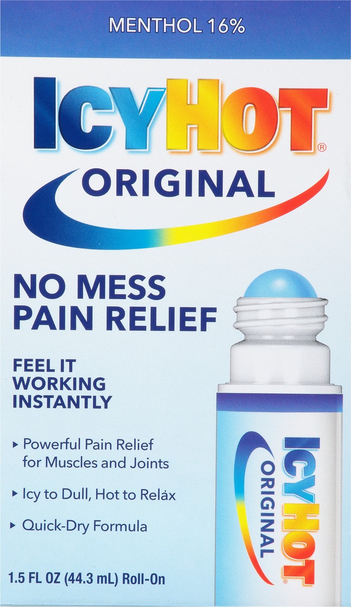 slide 2 of 17, Icy Hot Original No Mess Roll-On Pain Relief 1.5 fl oz, 1.5 fl oz