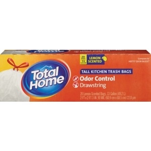 slide 1 of 1, Total Home By CVS Total Home Drawstring Tall Kitchen Trash Bags Odor Control, 20 ct